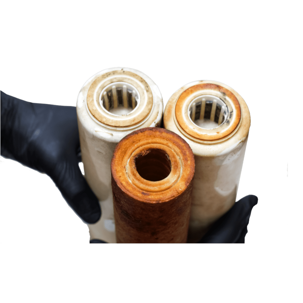 Used cartridge filters which have captured suspended turbidity